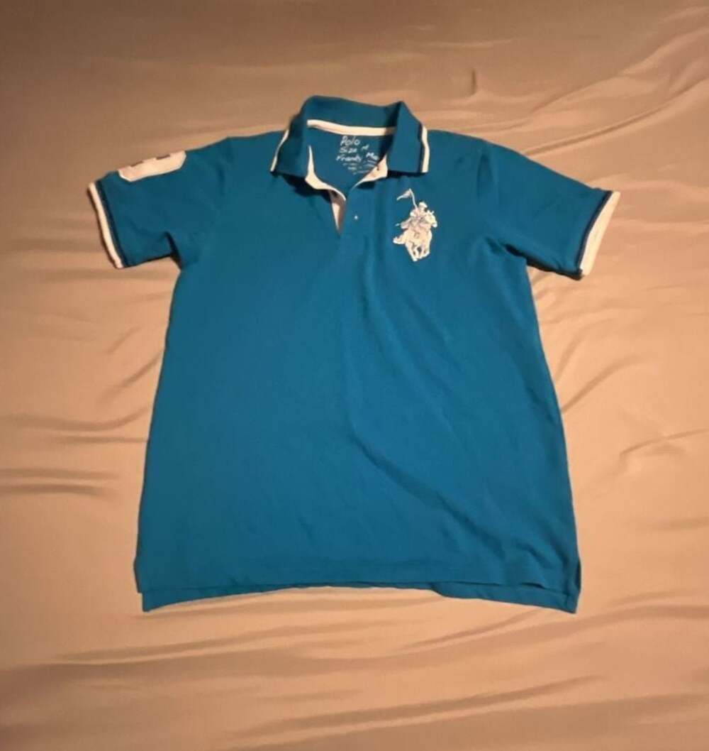 Franky Max Polo Men's Blue Short Sleeve Shirt with Number 9 Embroidery